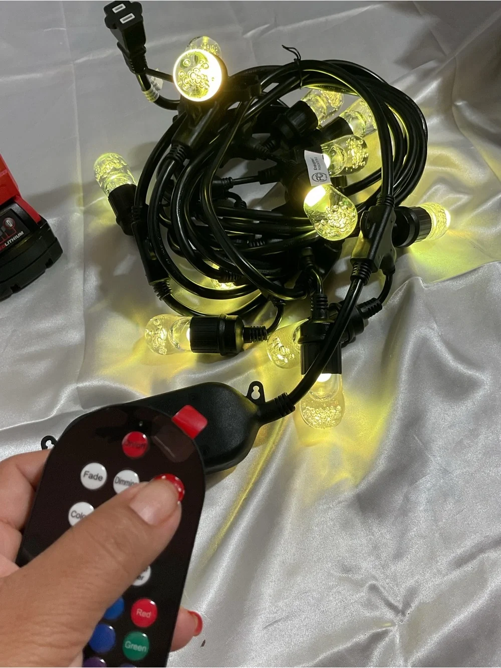 Red LED String Lights with Remote Control - Black Cord